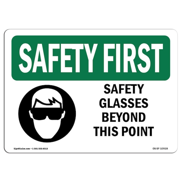 OSHA Sign, Glasses Beyond This Point W/ Symbol, 10in X 7in Aluminum, 10" W, 7" H, Landscape
